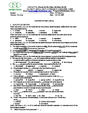 Đề kiểm tra 45 phút môn Tiếng Anh Lớp 6 - Năm học 2019-2020 - Ms. Hoa